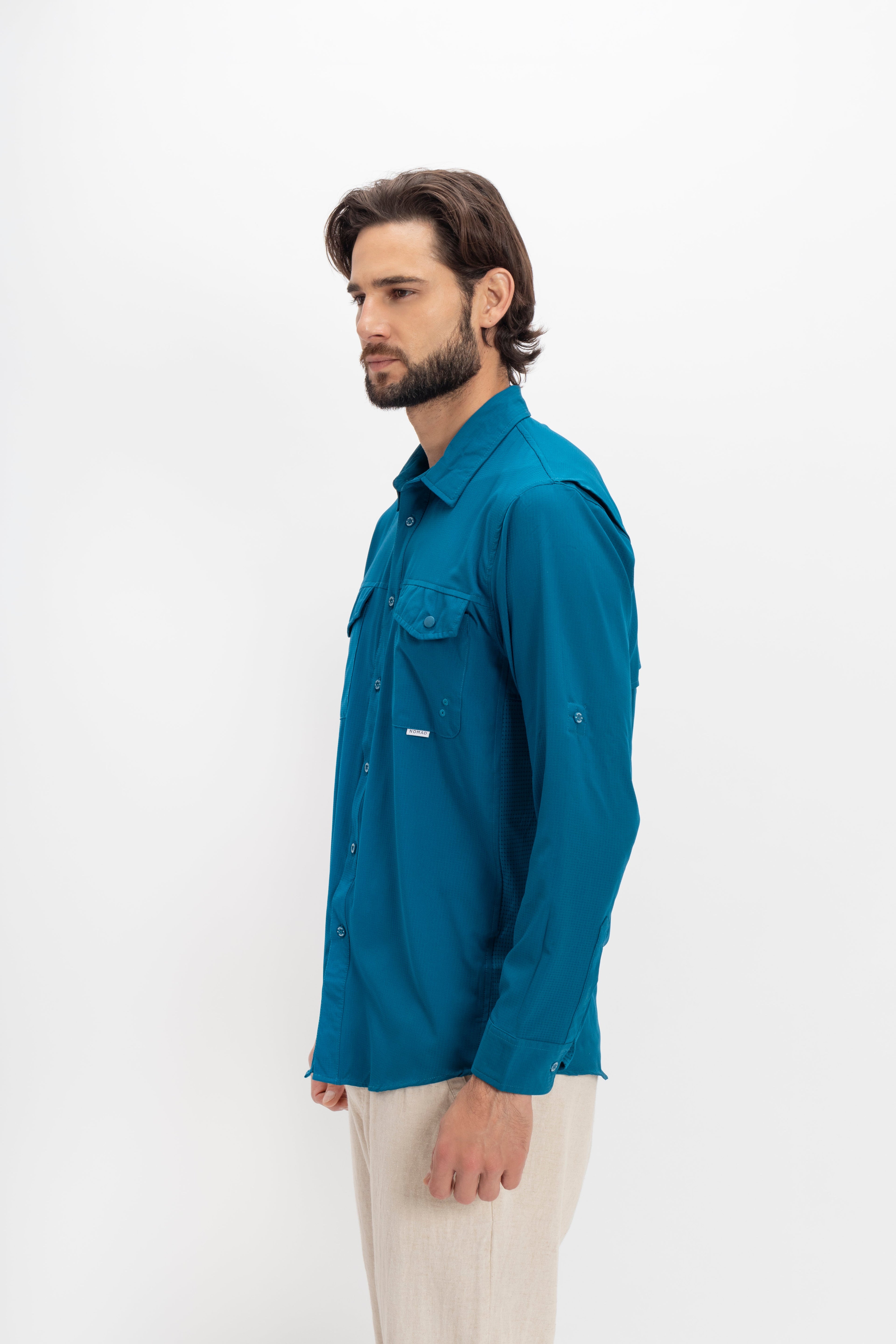 Camisa Nomad Hardwear Manga Larga Azul Bahía