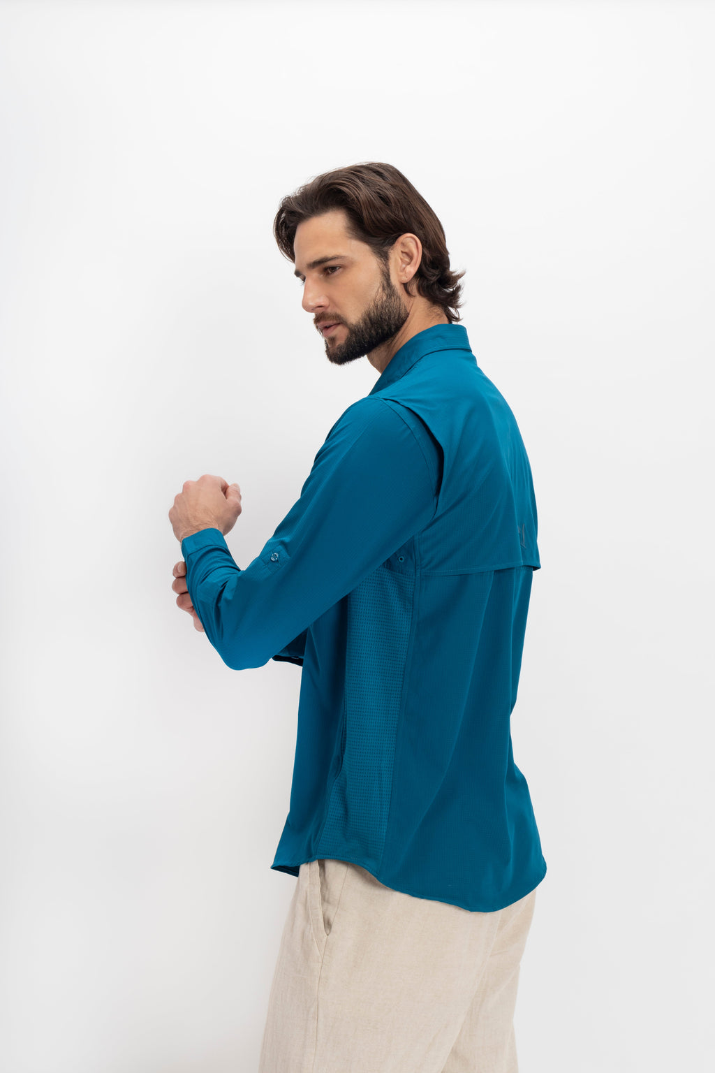 Camisa Nomad Hardwear Manga Larga Azul Bahía