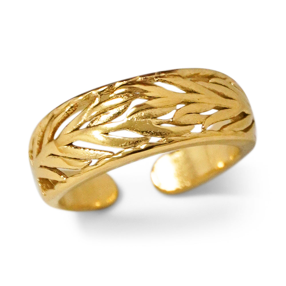 ANILLO CALADO ABIERTO CON MOTIVO DE HOJAS